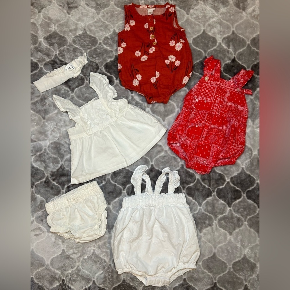 6 Piece Baby Girl Dress/Bodysuits Bundle- Size 3-6M